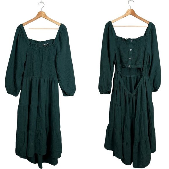 BeachLunchLounge Gauzy Smocked Cut Out Tiered Midi Dress Women's XL Green Flowy - Picture 3 of 16